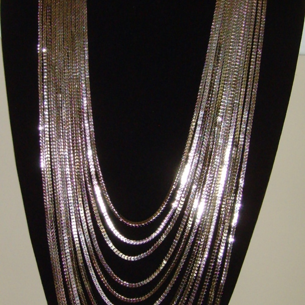 CARA 12 Strand Silver-Tone Cascading Necklace - Picture 3 of 9
